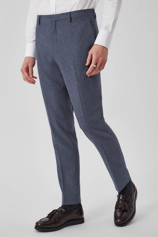 Uptown Slim Fit Mid Blue Tweed Wool Trousers