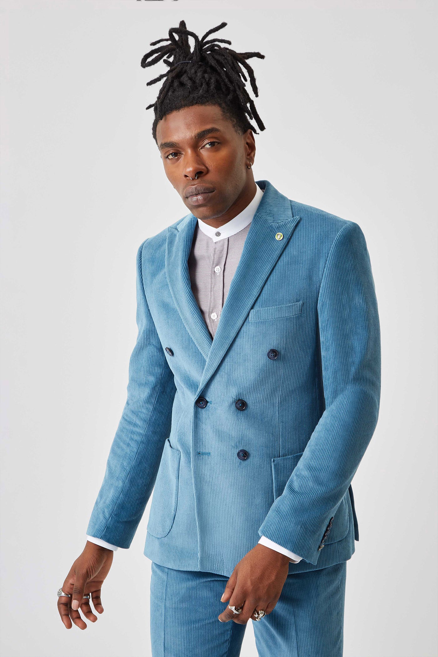 Arlo Slim Fit Blue Corduroy Double Breasted Suit