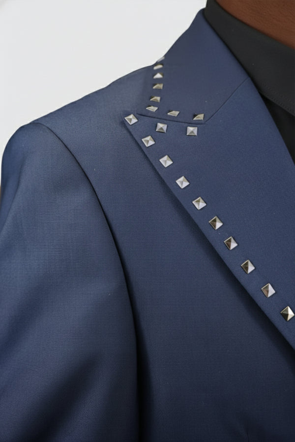 Carson Slim Fit Navy Metal Studded Jacket