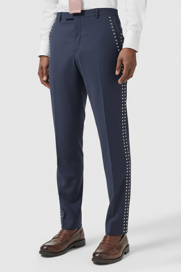 Carson Slim Fit Navy Metal Studded Pants