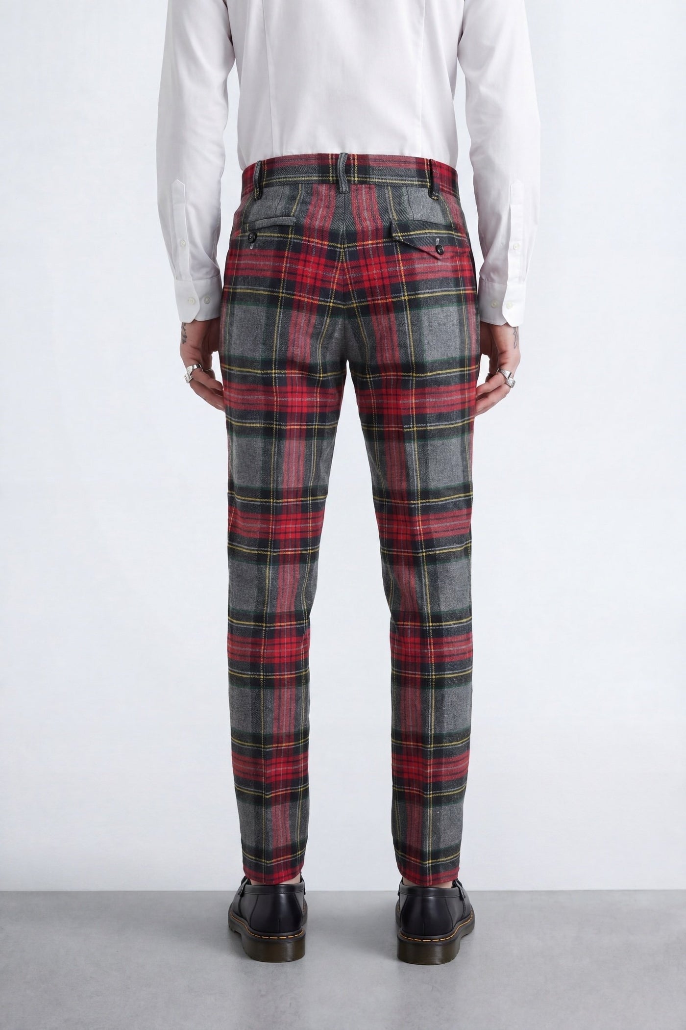 Cardosi Slim Fit Grey Tartan Tuxedo Trousers