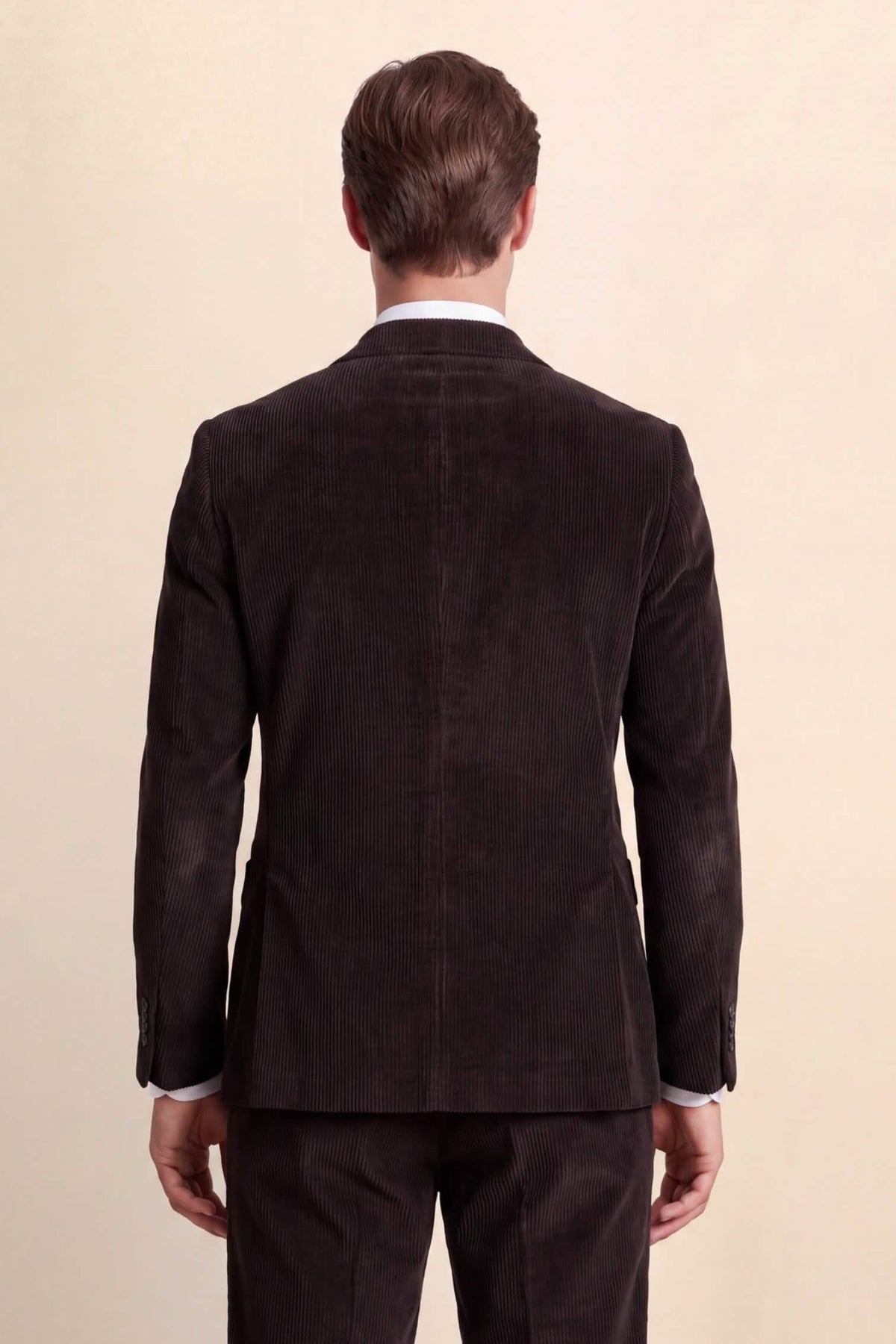 Norton Slim Fit Double Breasted Brown Corduroy Suit
