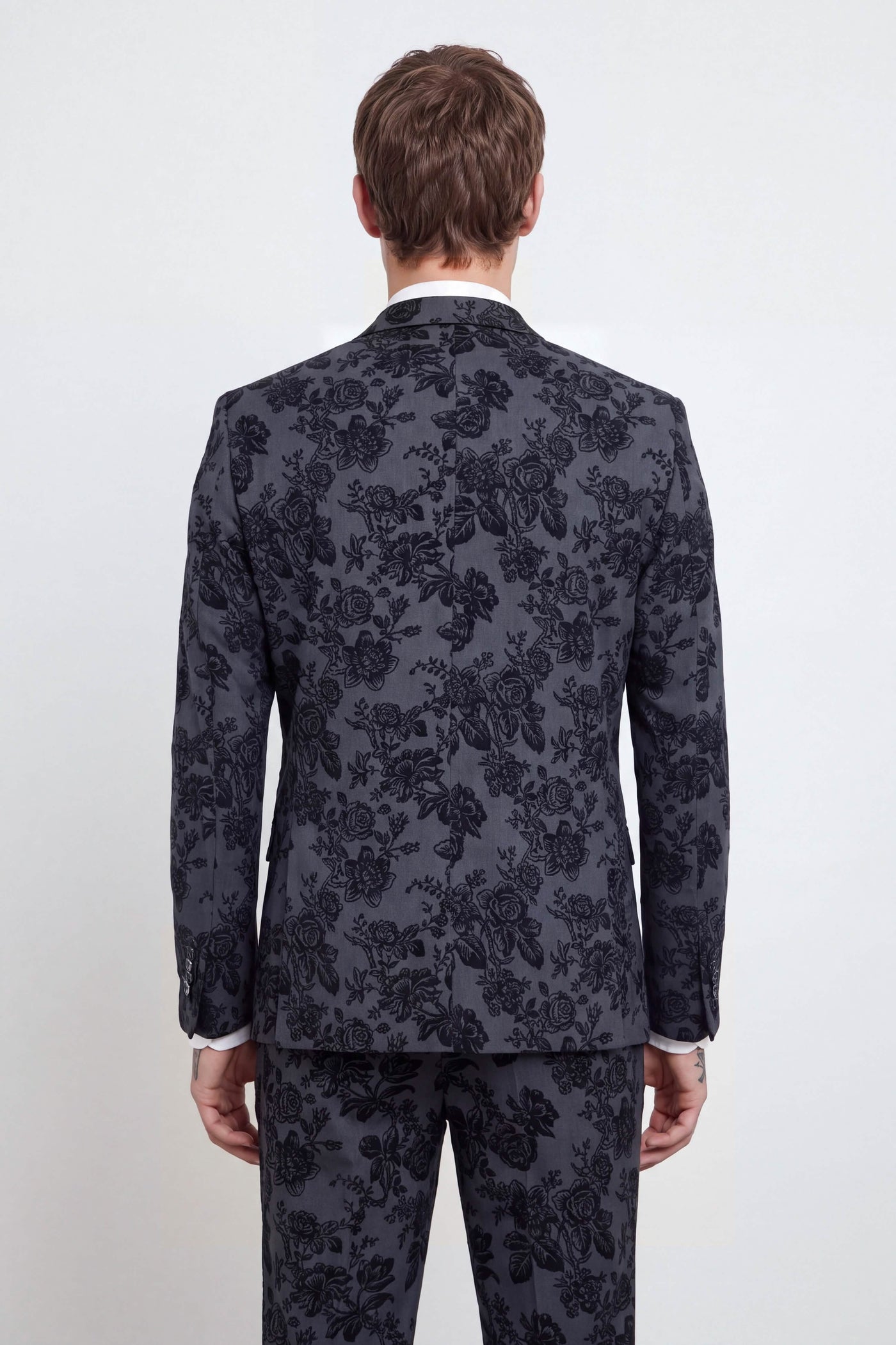 Fleet Skinny Fit Black Floral Suit Jacket