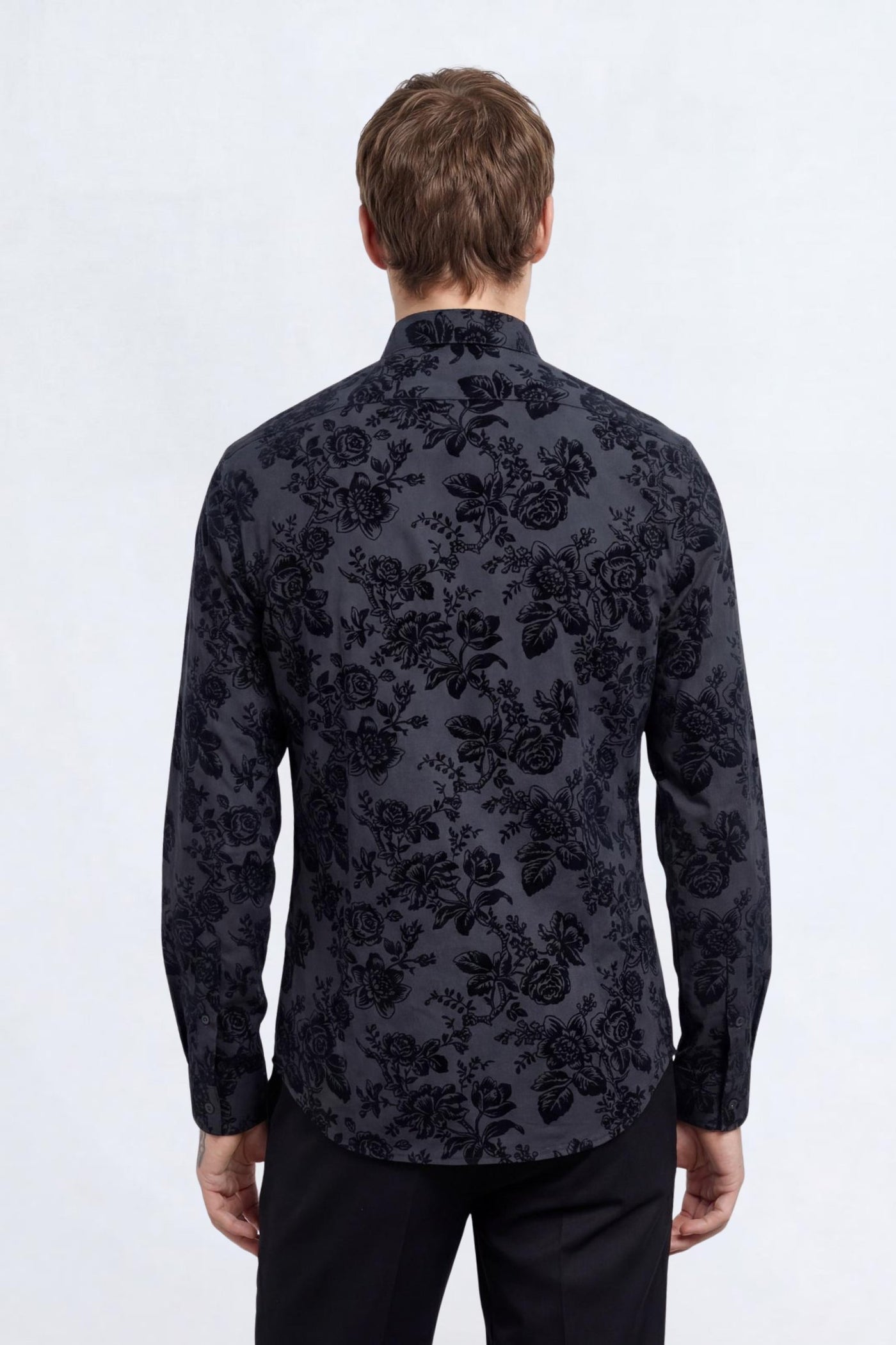 Armada Slim Fit Black Floral Flocked Shirt