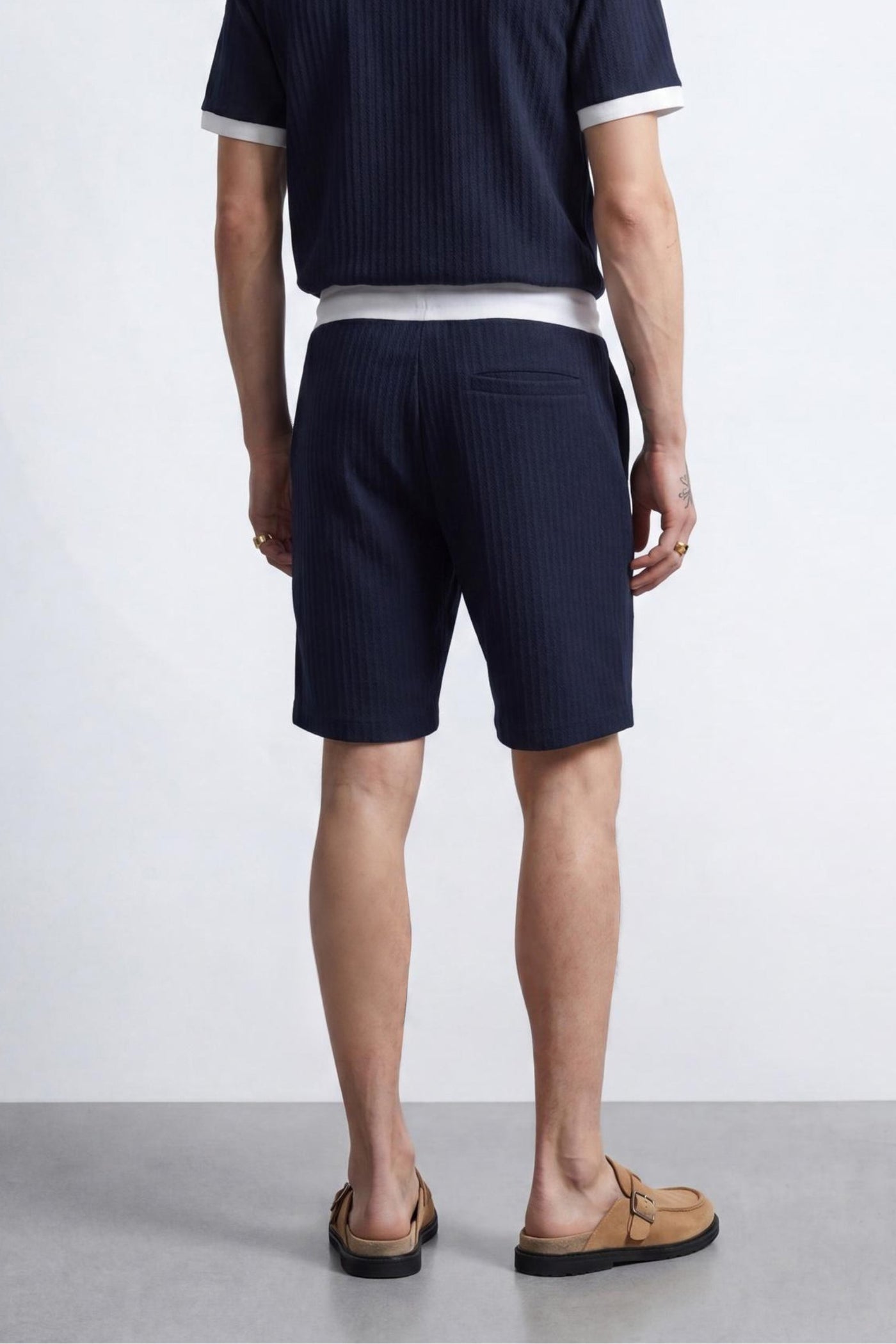Henry Navy Textured Open Collar Co-Ord