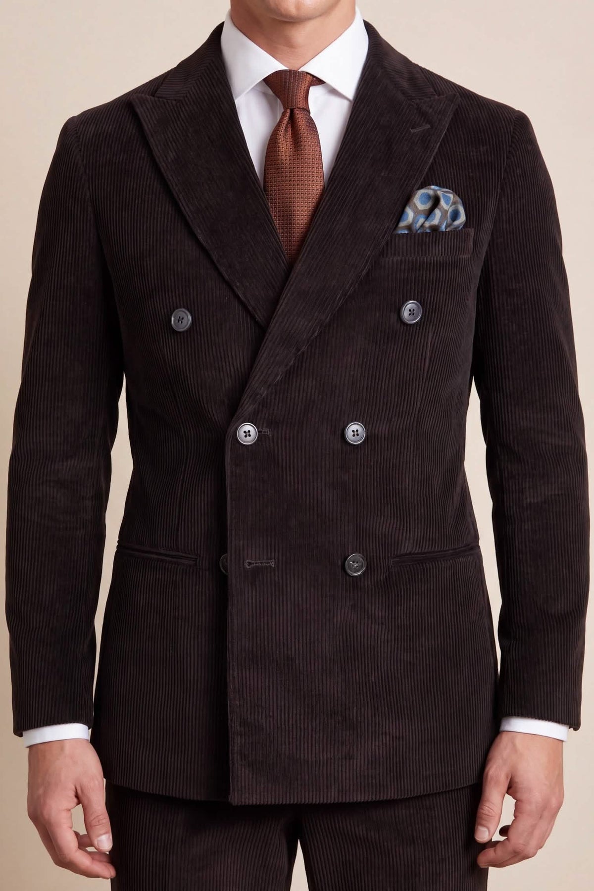 Norton Slim Fit Double Breasted Brown Corduroy Suit