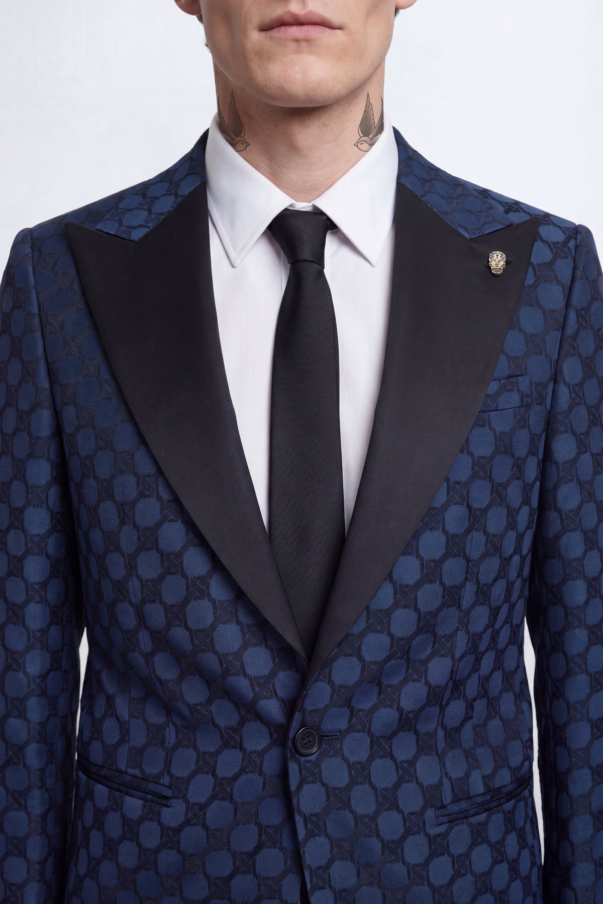 Papatya Slim Fit Navy Jacquard Suit