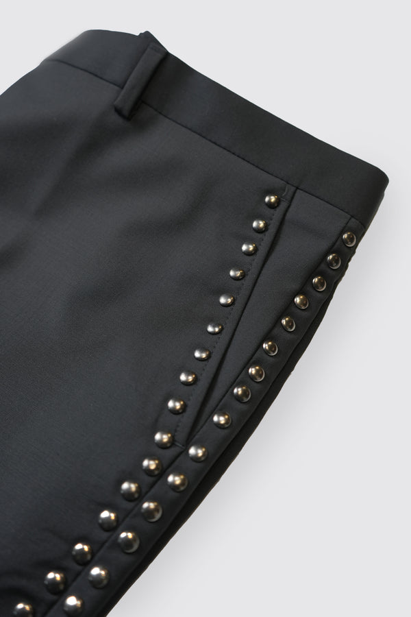 Aubrey Skinny Fit Black Metal Studded Wool Trousers