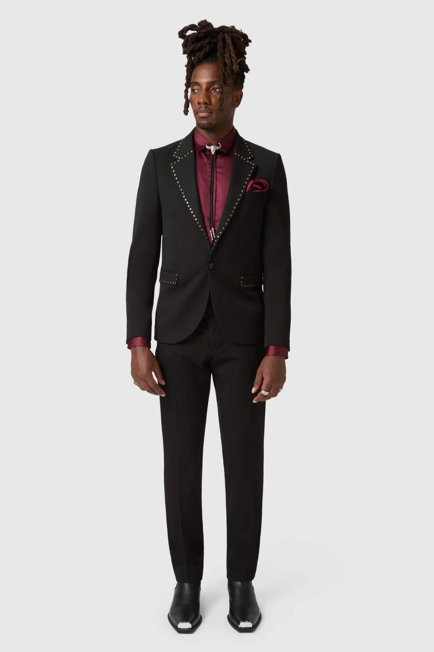 Elmas Skinny Fit Black Metal Studded Suit Jacket