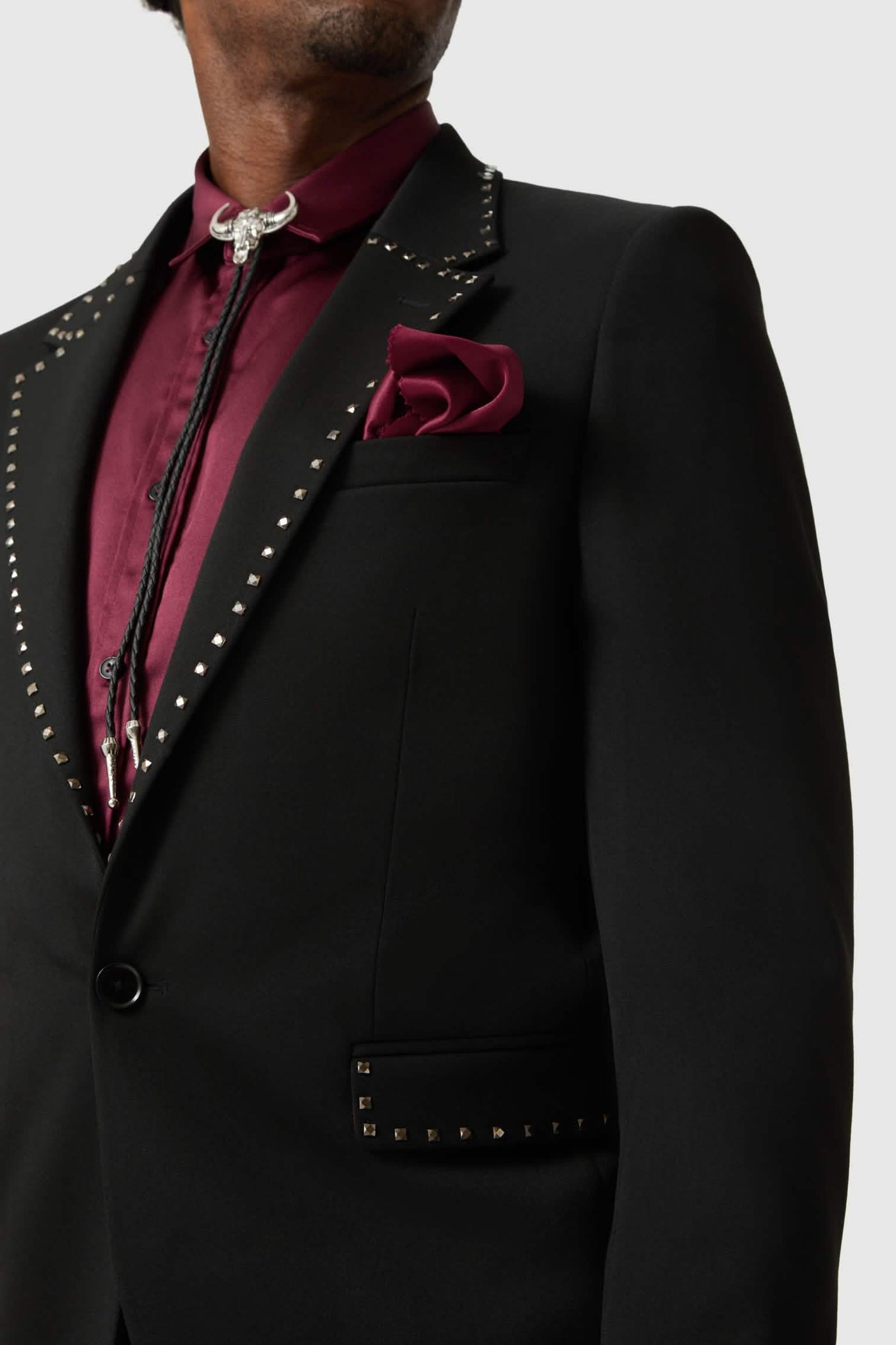 Elmas Skinny Fit Black Metal Studded Suit Jacket