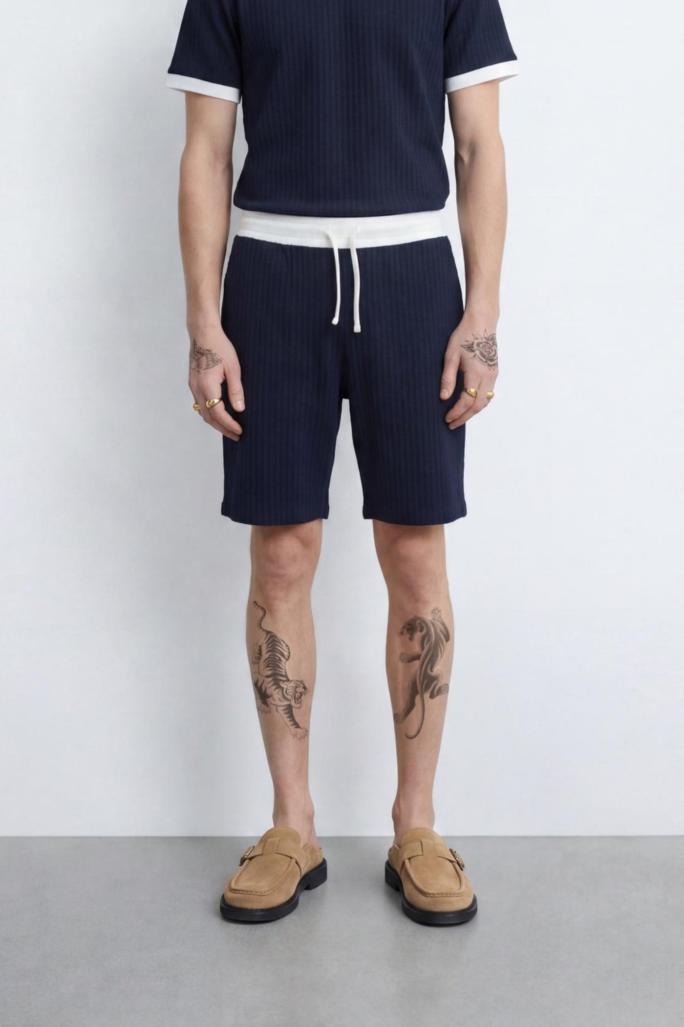 Henry Navy Textured Open Collar Co-Ord