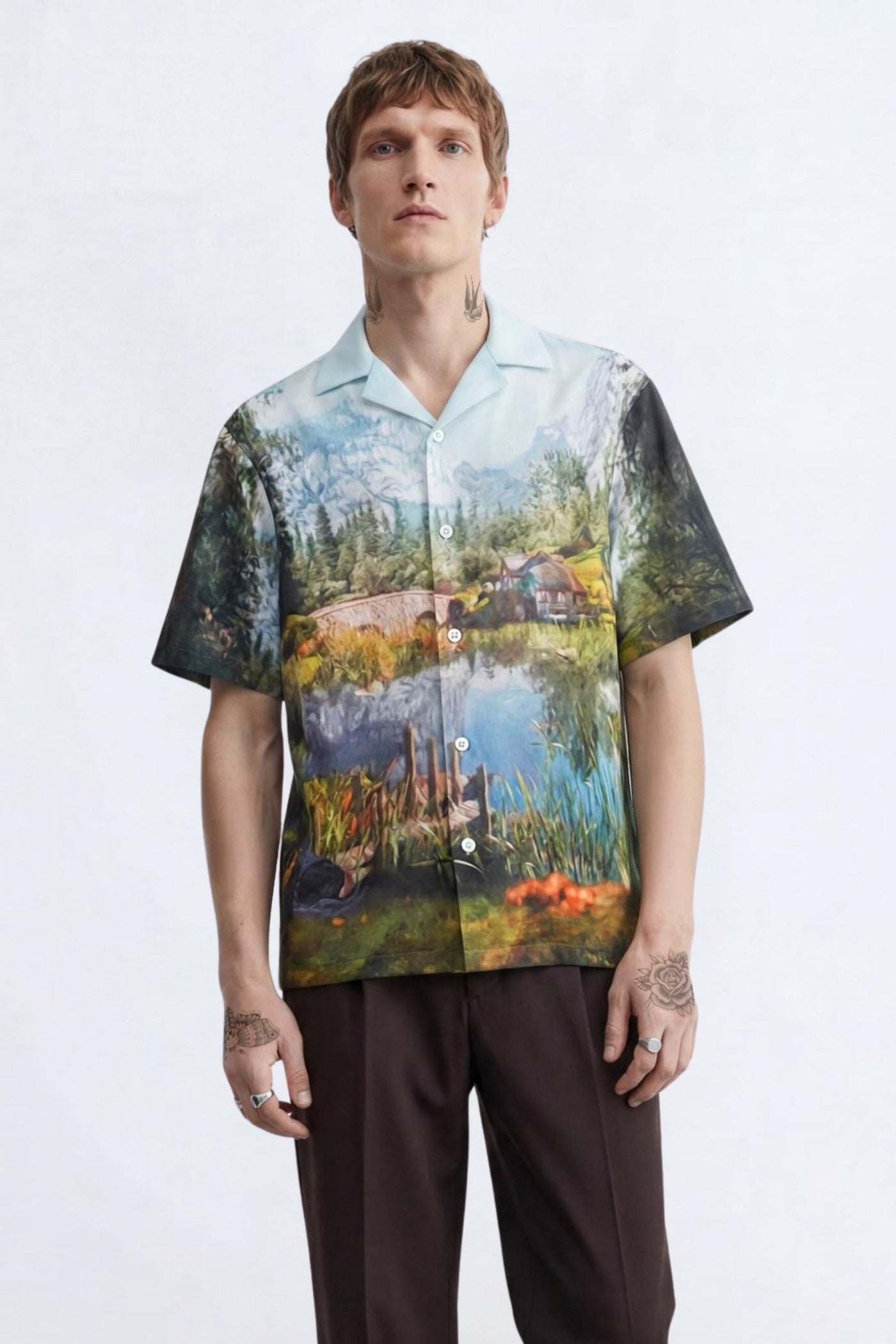 Lorcan Landscape Print Revere Shirt