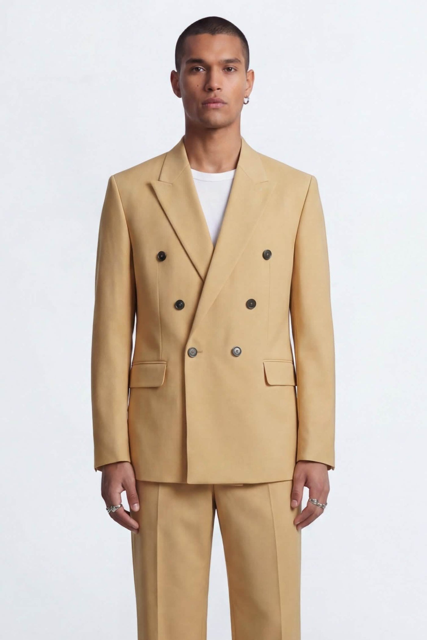 Welles Mustard Textured Relaxed Fit Suit Jacket