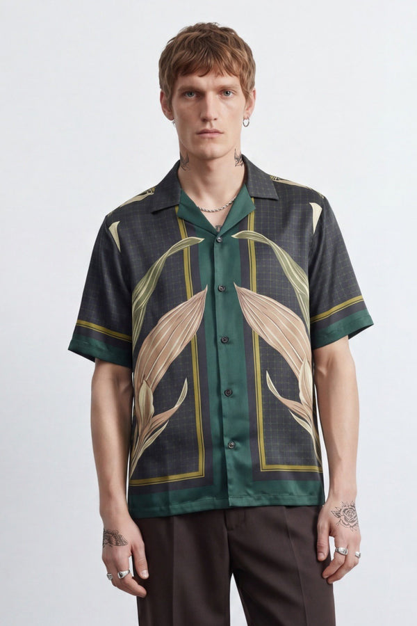 Stellan Burgundy Botanical Print Revere Shirt