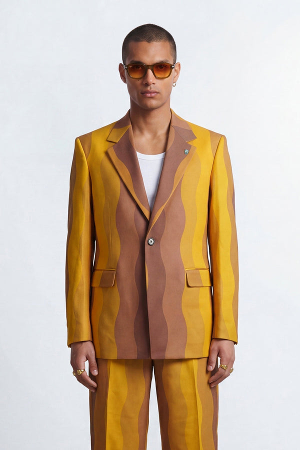 Dylan Mustard Wavy Print Suit Jacket