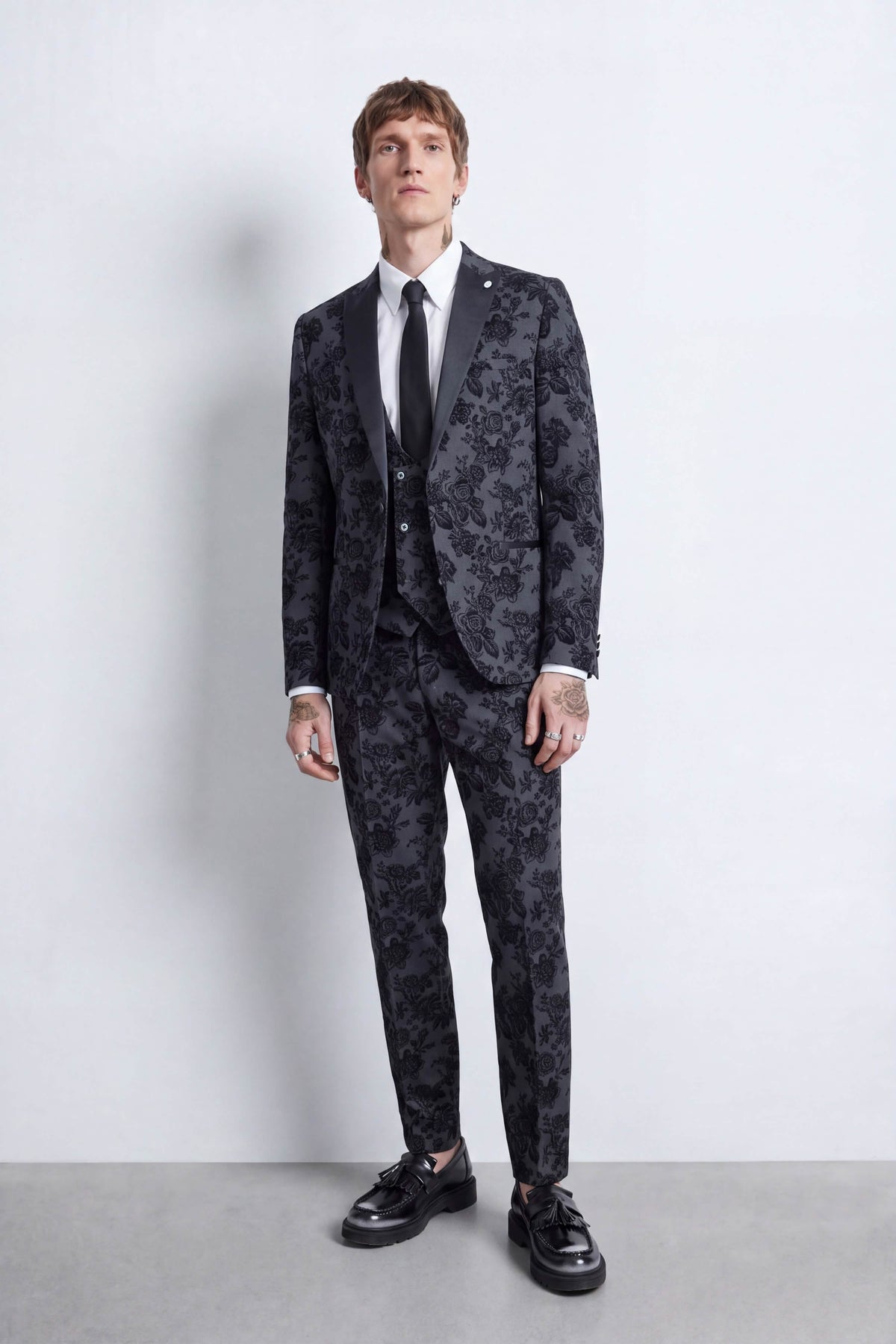 Fleet Slim Fit Black Floral Suit Jacket