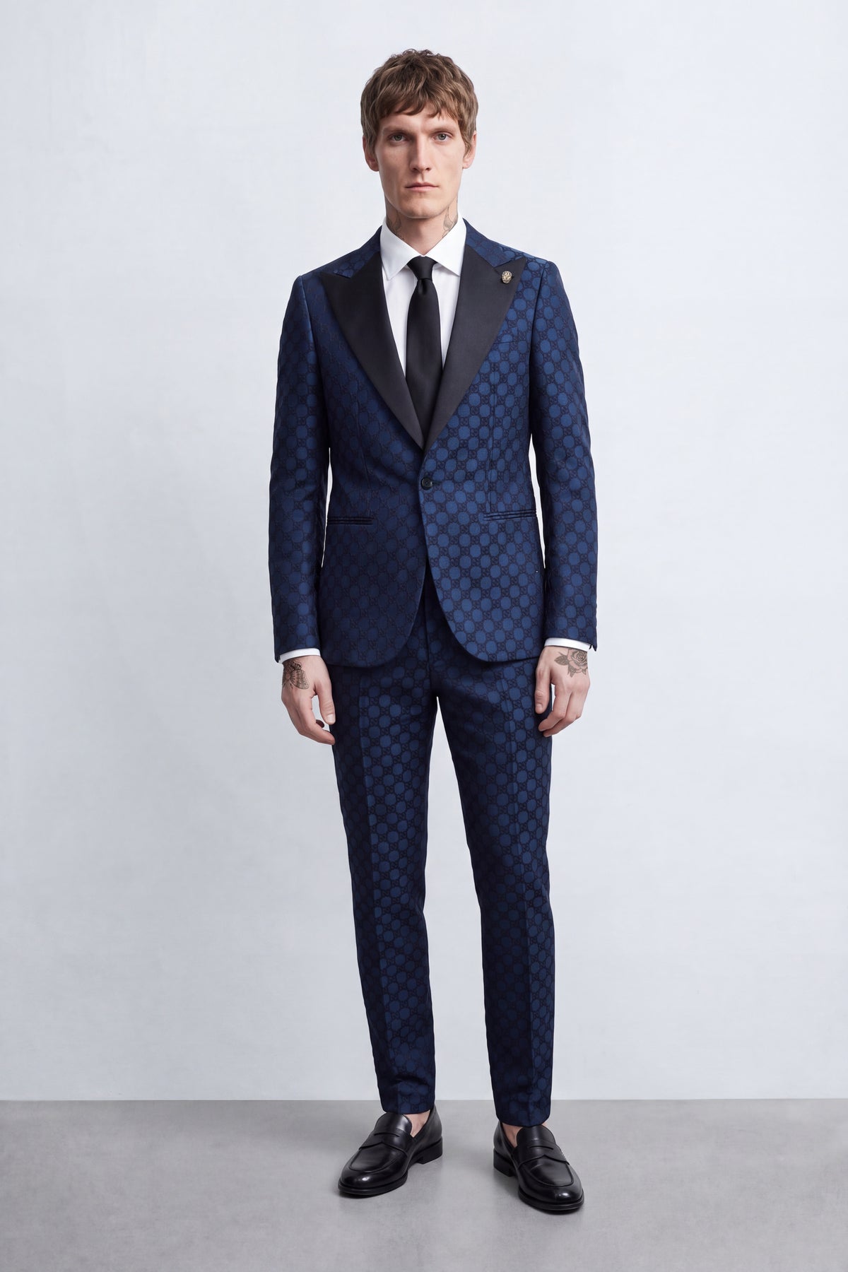 Papatya Slim Fit Navy Jacquard Trousers