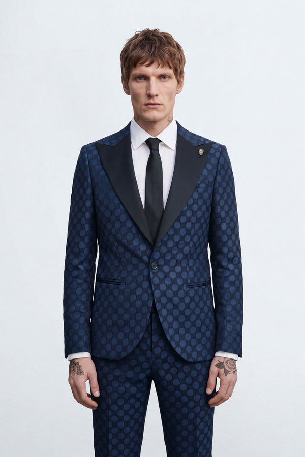 Papatya Slim Fit Navy Jacquard Jacket