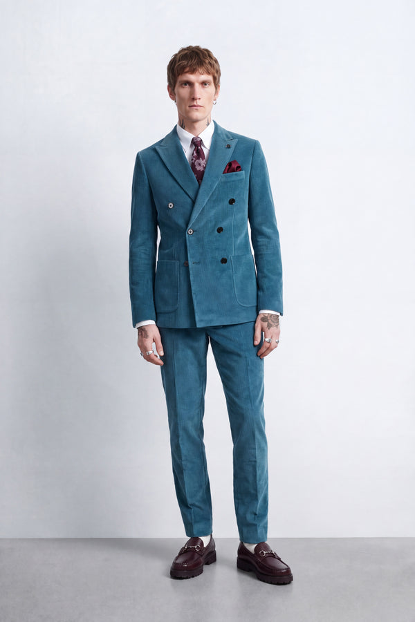 Arlo Slim Fit Blue Corduroy Double Breasted Suit