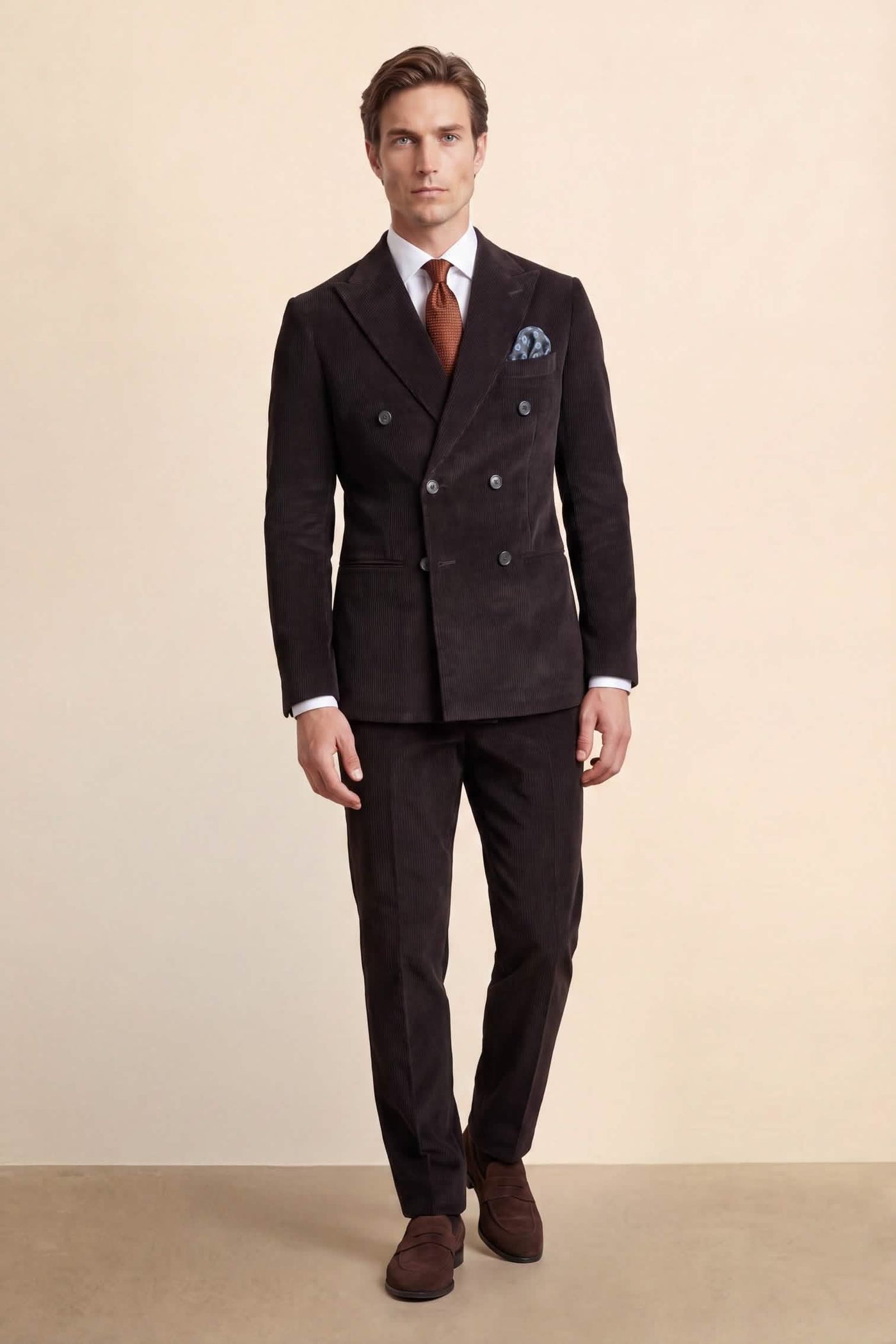 Norton Slim Fit Brown Corduroy Suit Cord Trousers