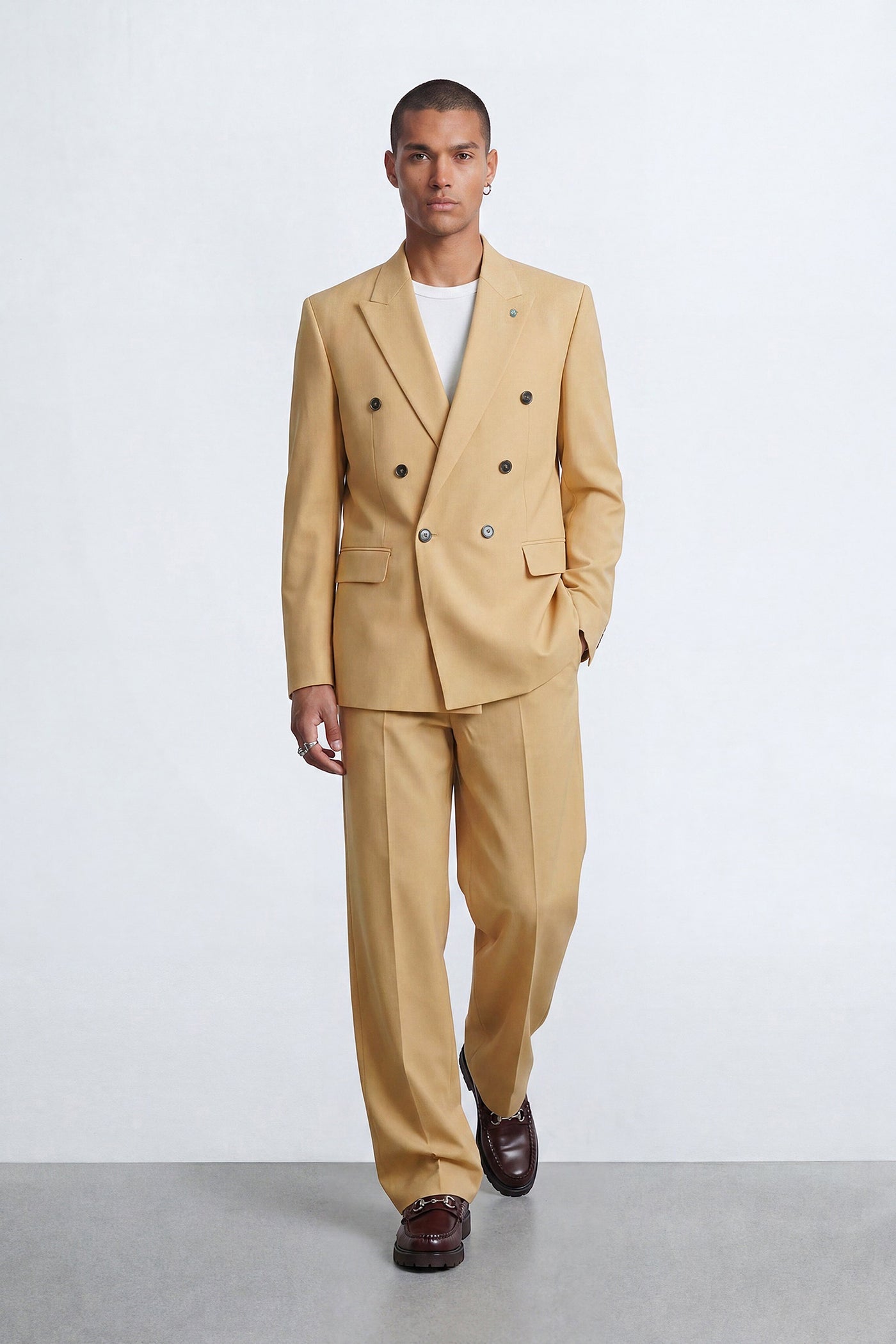 Welles Mustard Textured Relaxed Fit Suit