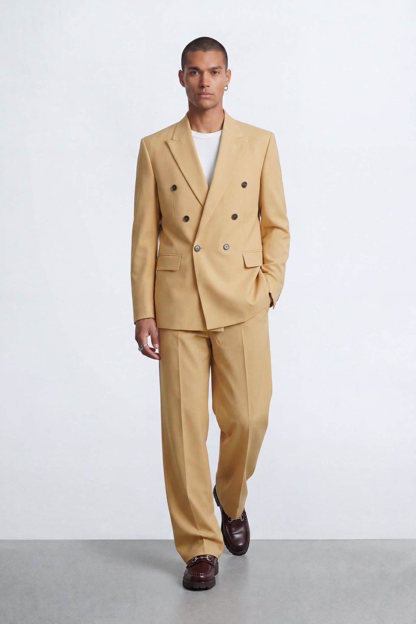 Welles Mustard Textured Relaxed Fit Suit Jacket