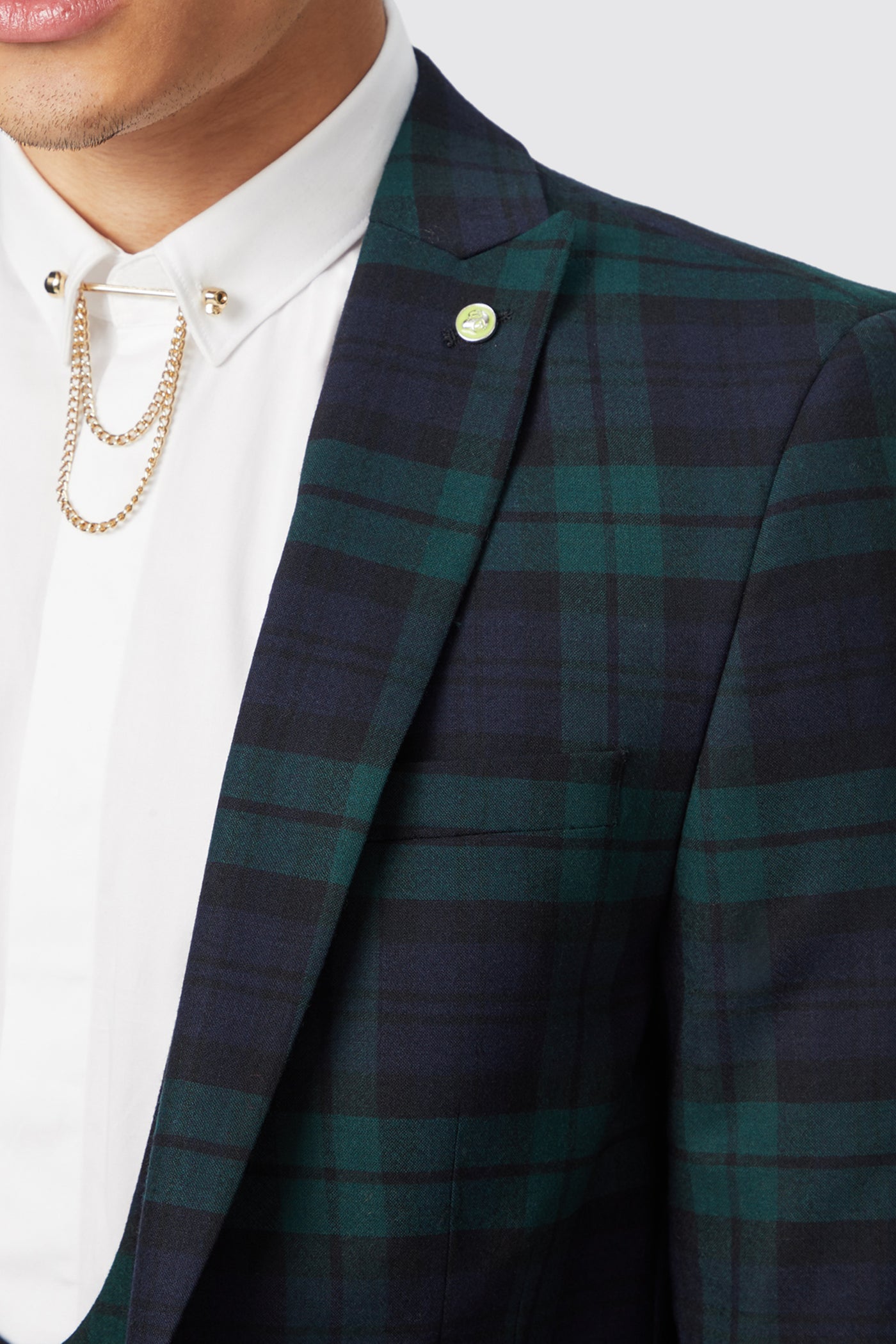 Lennox Skinny Fit Green Tartan Jacket