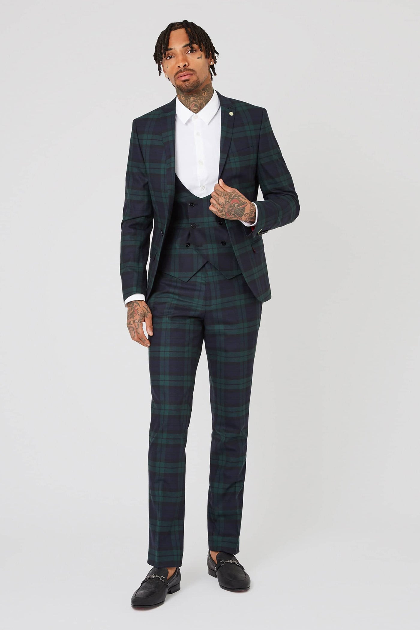 Lennox Skinny Fit Green Tartan Jacket