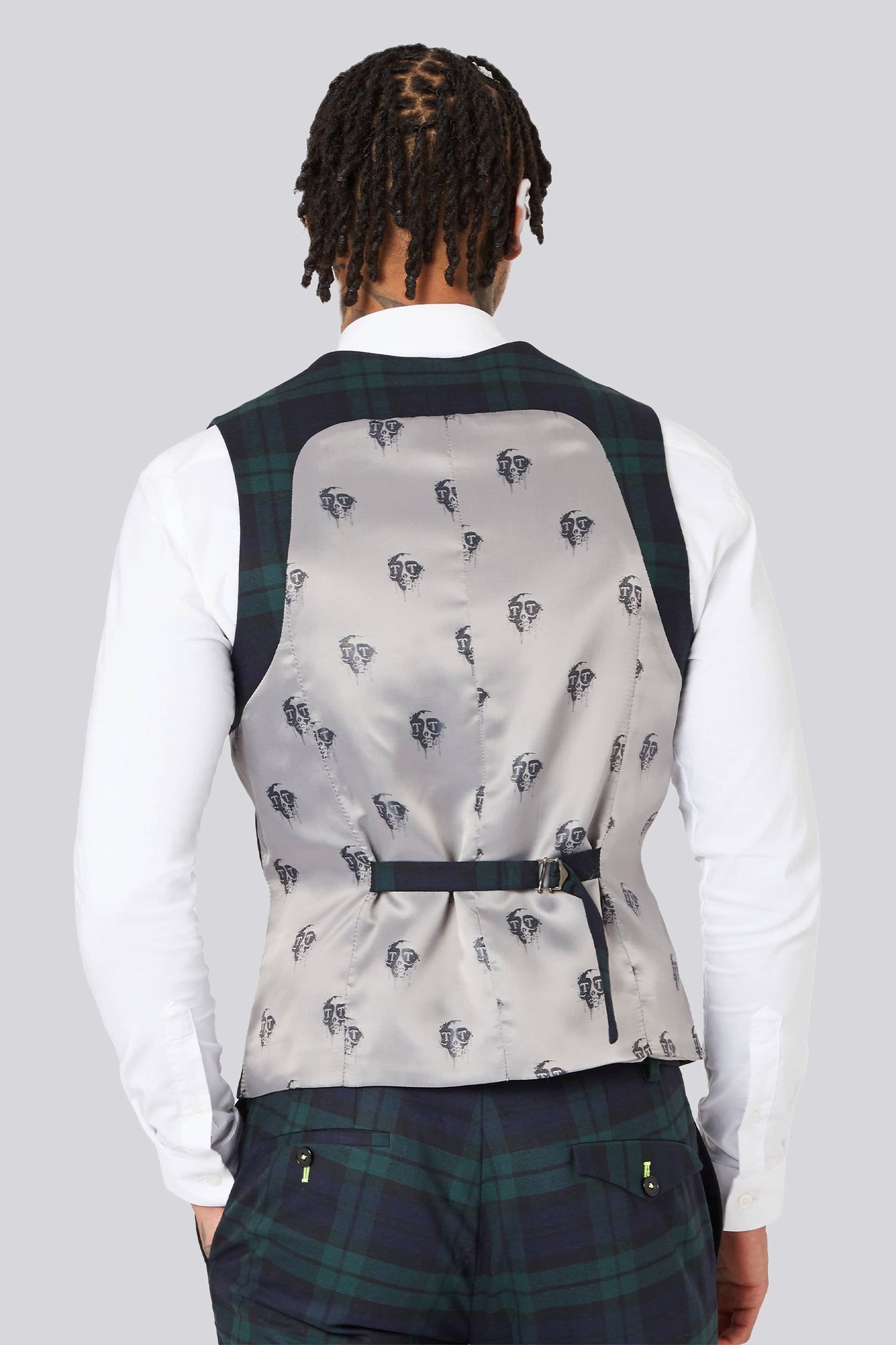 Lennox Skinny Fit Green Tartan Waistcoat
