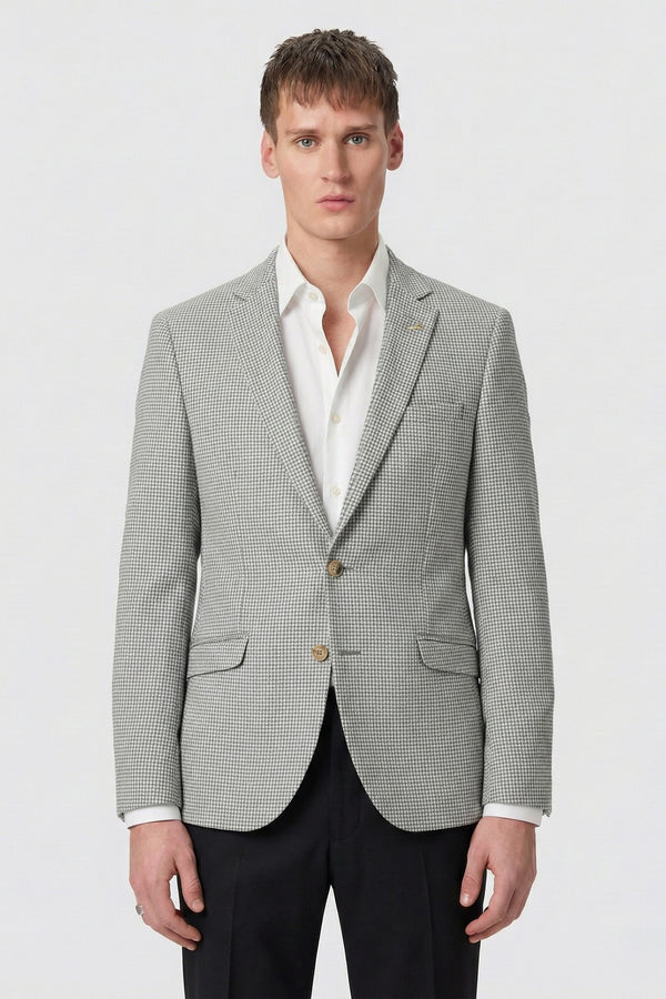 Gough Slim Fit Light Blue Houndstooth Jacket