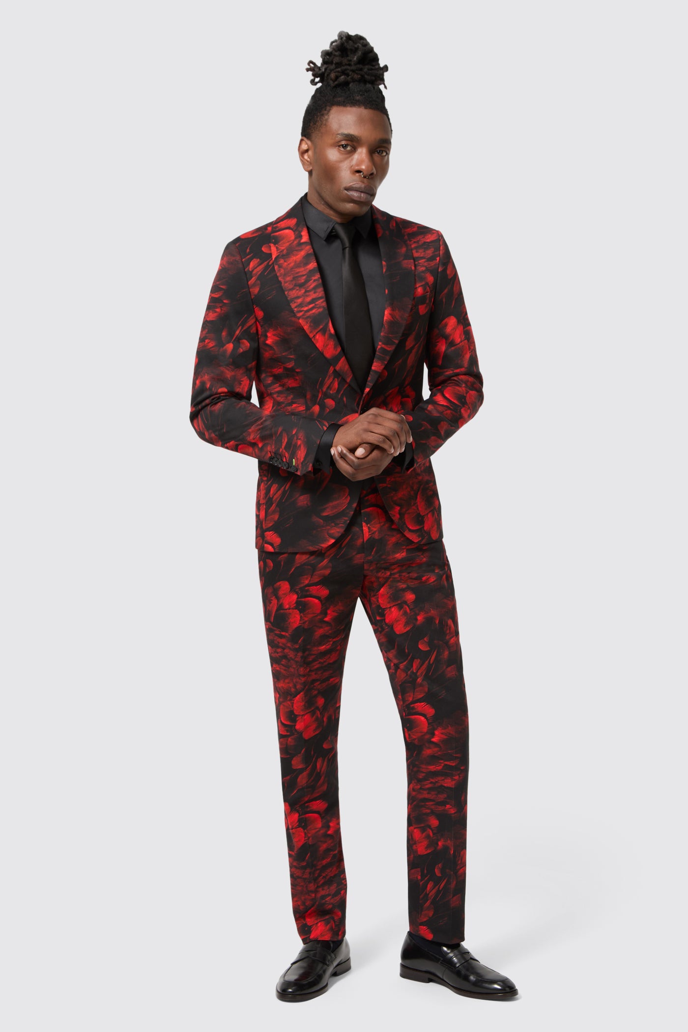 Heron Slim Fit Red Floral Cotton Suit