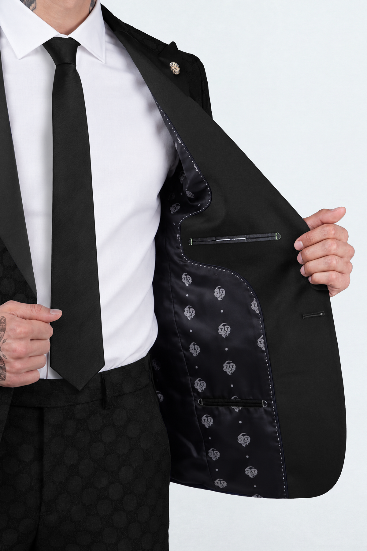 Papatya Slim Fit Black Jacquard Suit