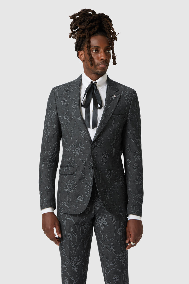 Jakar Slim Fit Black Floral Jacquard Suit Jacket