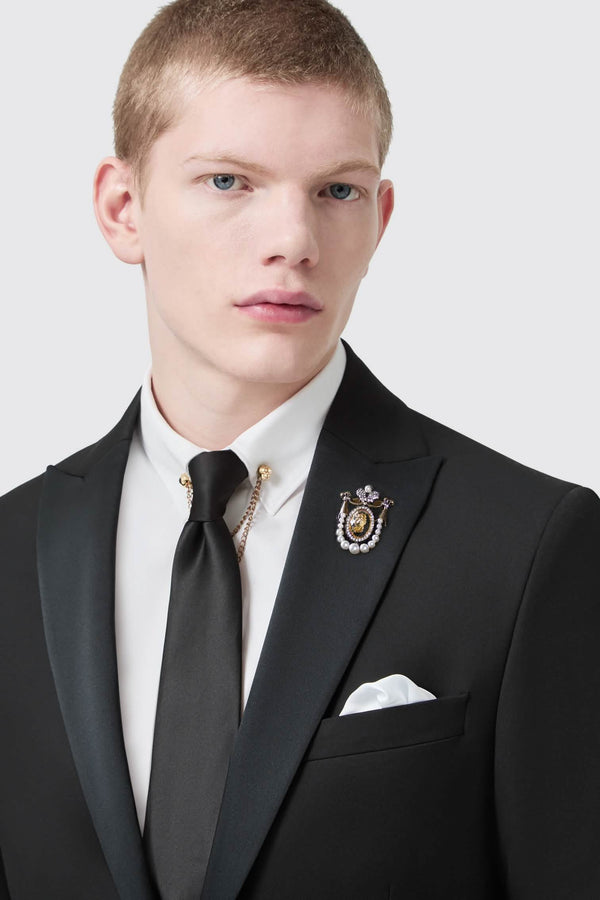 Flint Slim Fit Black Tuxedo Suit Jacket With Pearl Detailing