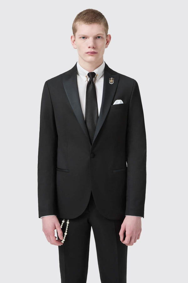 Flint Slim Fit Black Tuxedo With Pearl Detailing