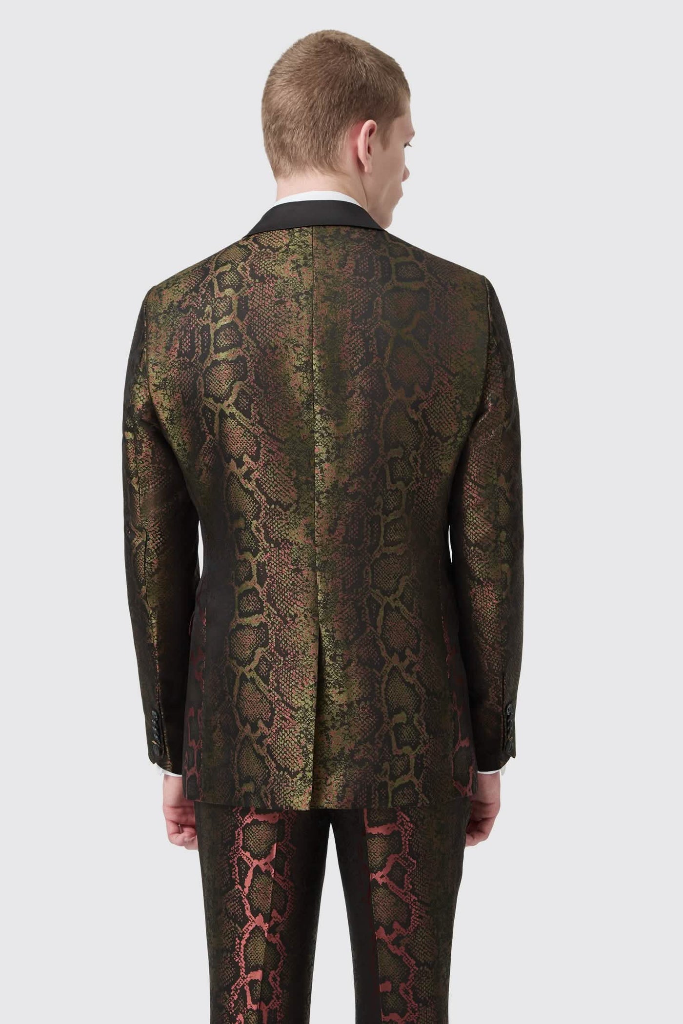 Koven Slim Fit Green Jacquard Snakeskin Suit