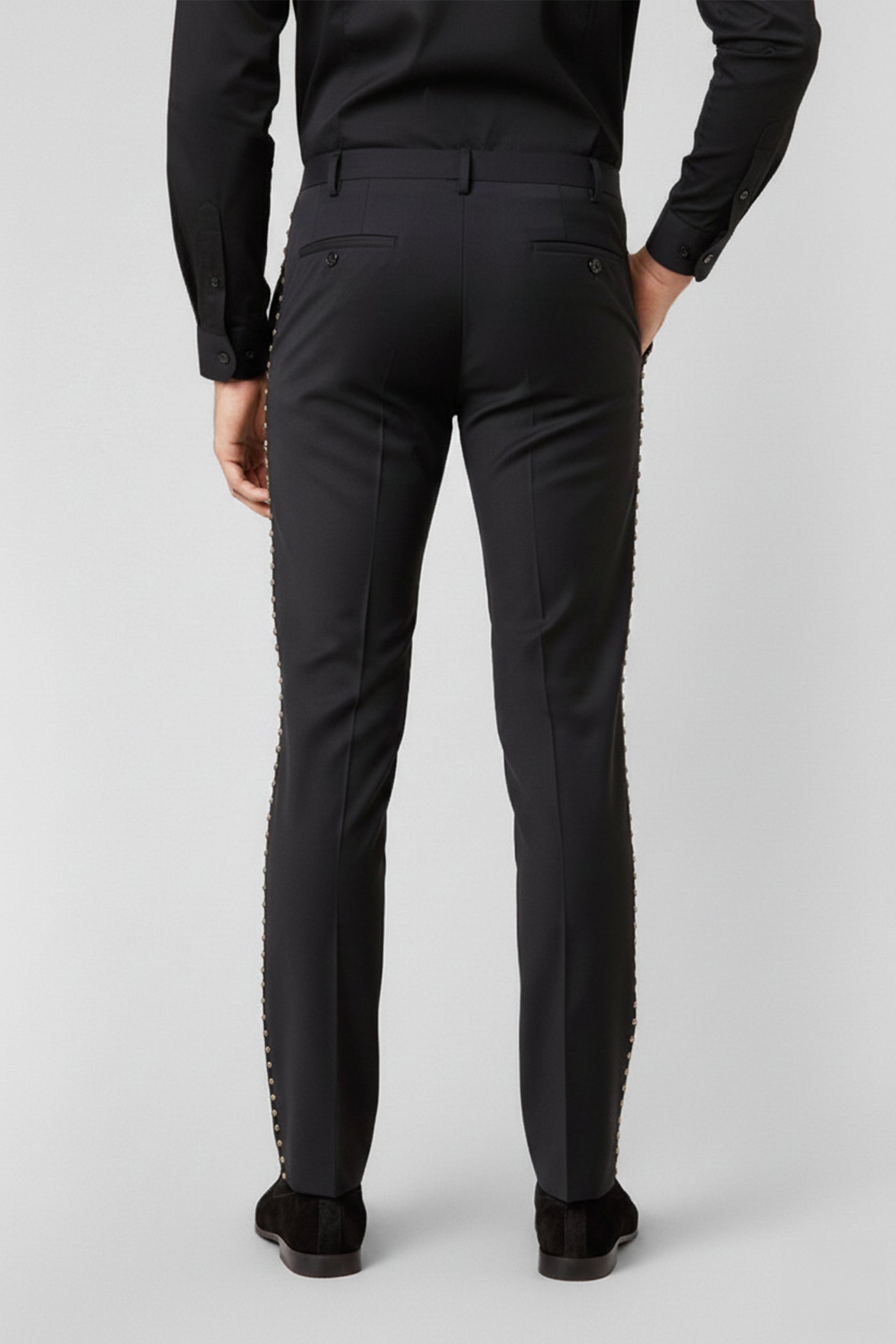 Leaden Skinny Fit Gold Studded Black Dinner Trousers