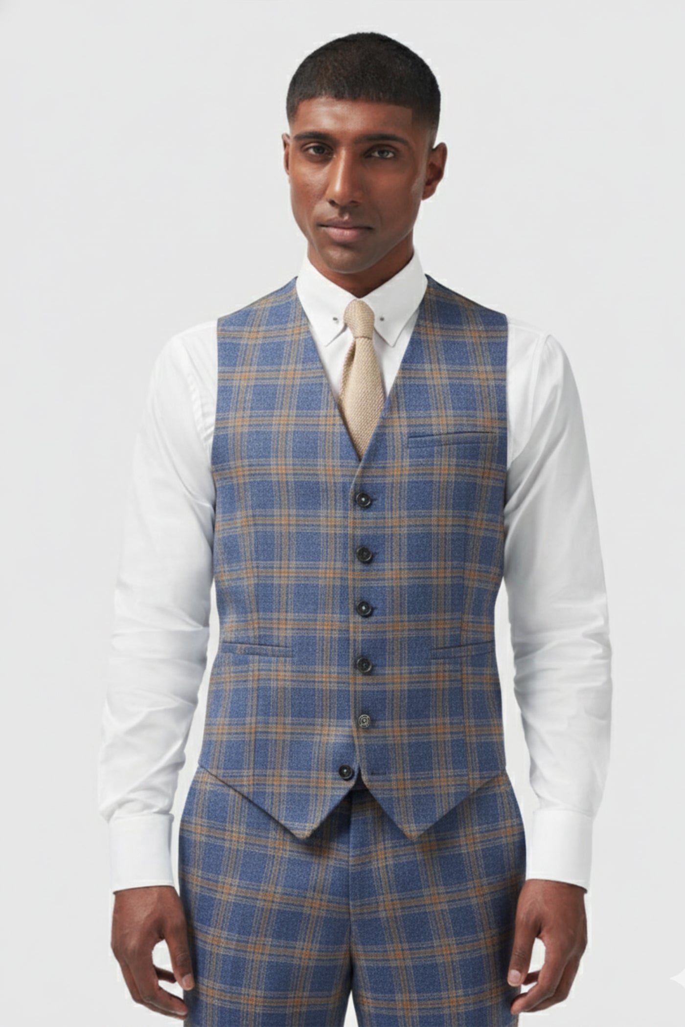 Maynard Slim Fit Navy Check Waistcoat