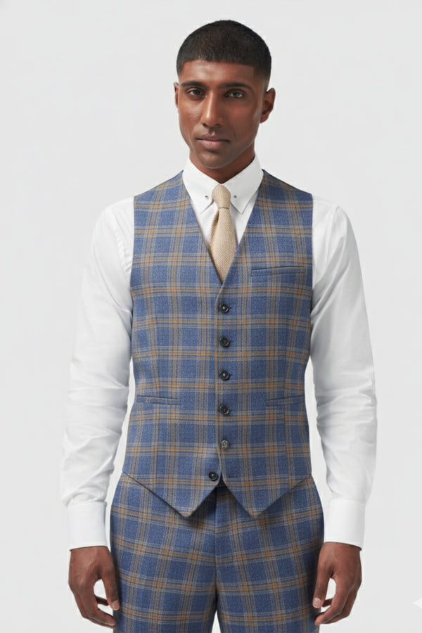Maynard Slim Fit Navy Check Waistcoat
