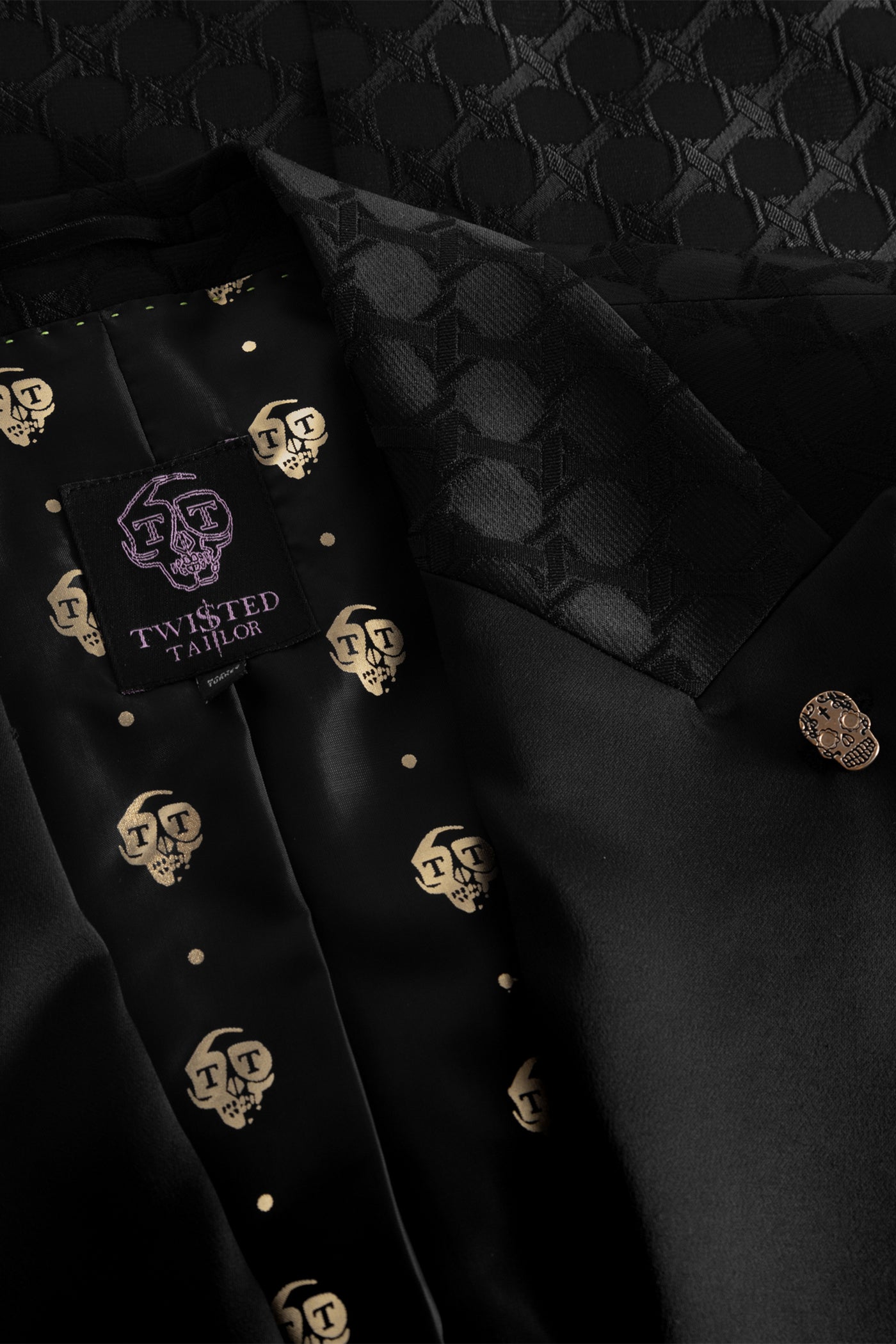 Papatya Slim Fit Black Jacquard Suit