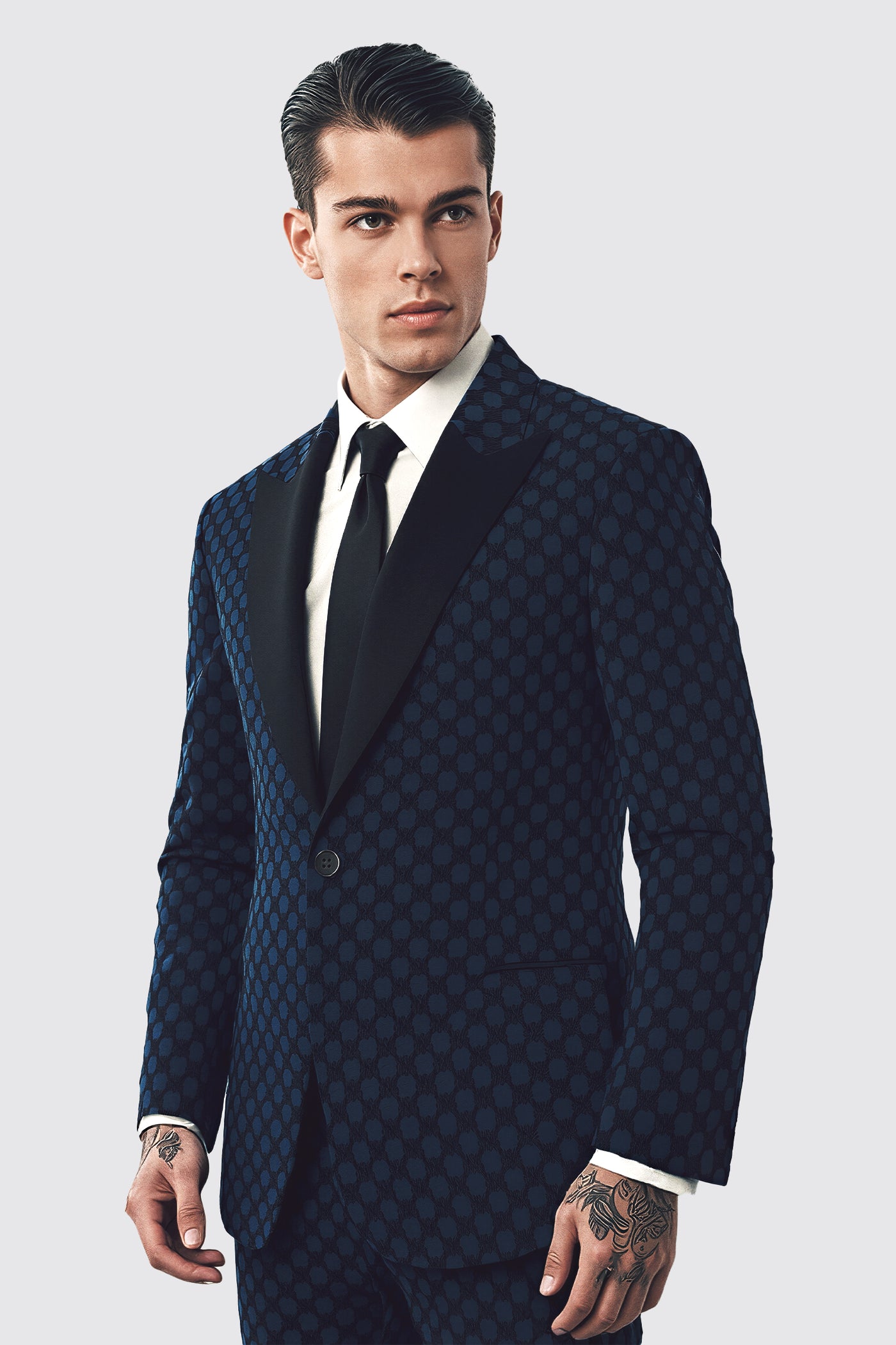 Papatya Slim Fit Navy Jacquard Suit