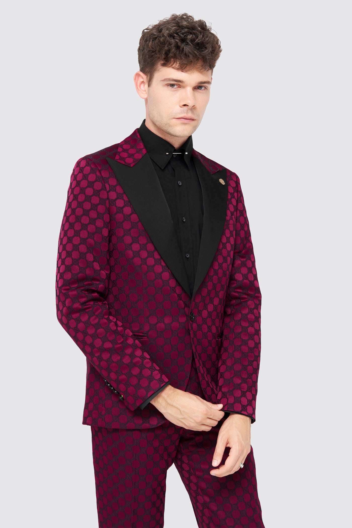 Papatya Slim Fit Burgundy Jacquard Suit