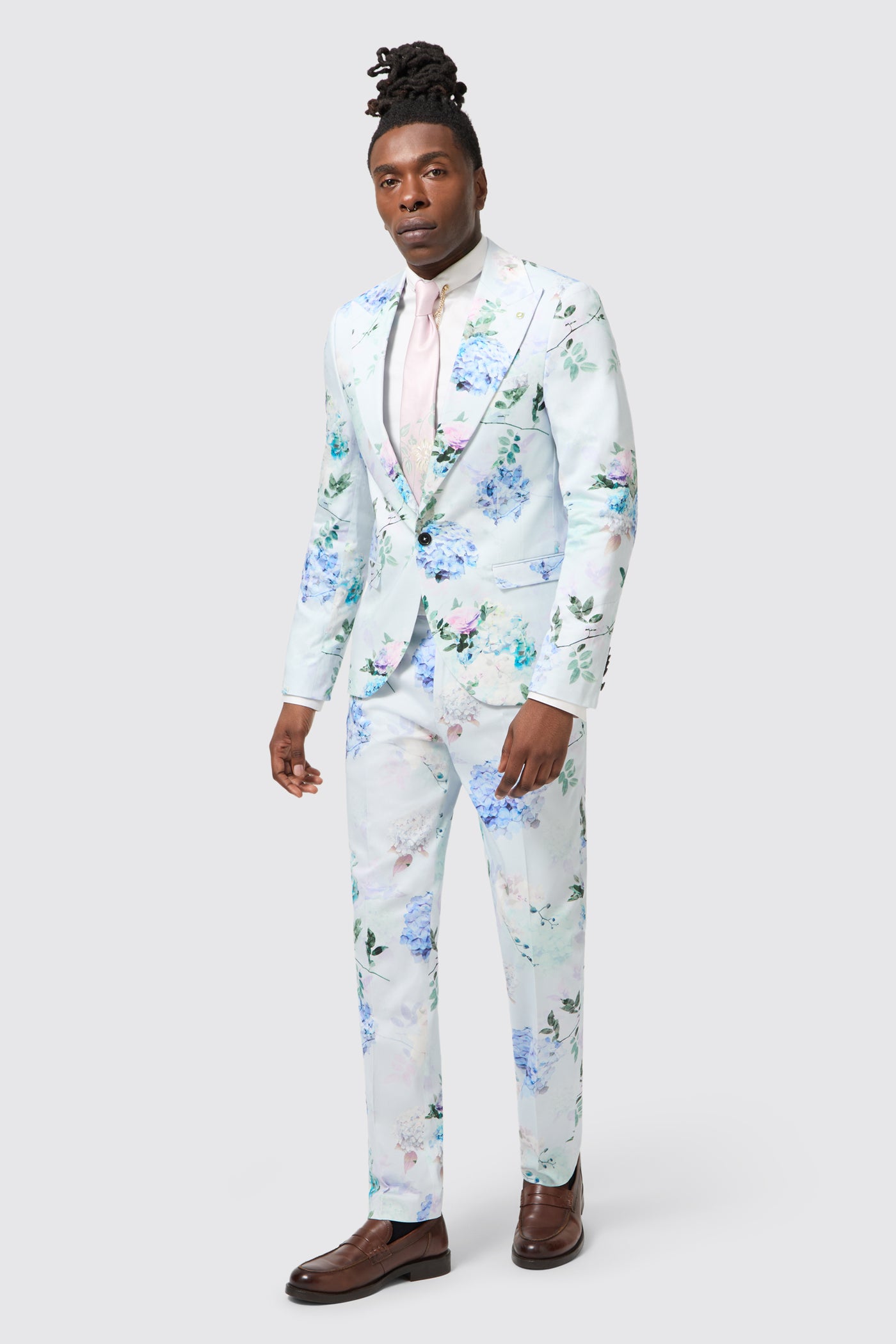 Pickhurst Skinny Fit Blue Floral Cotton Pants