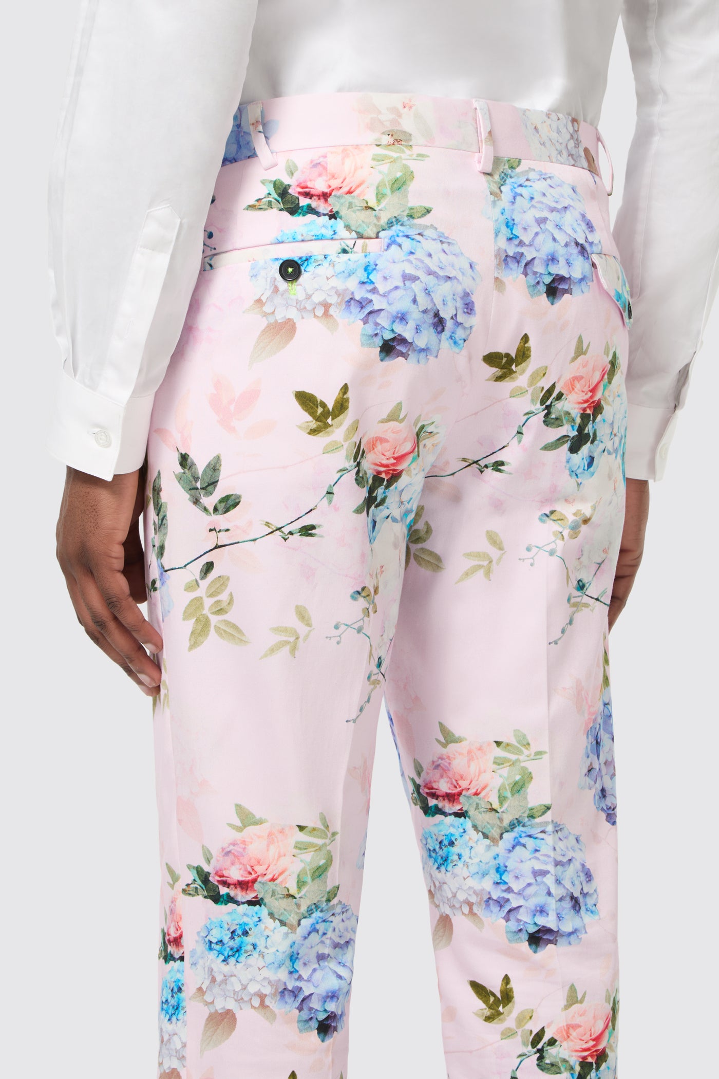Pickhurst Skinny Fit Pink Floral Cotton Trousers