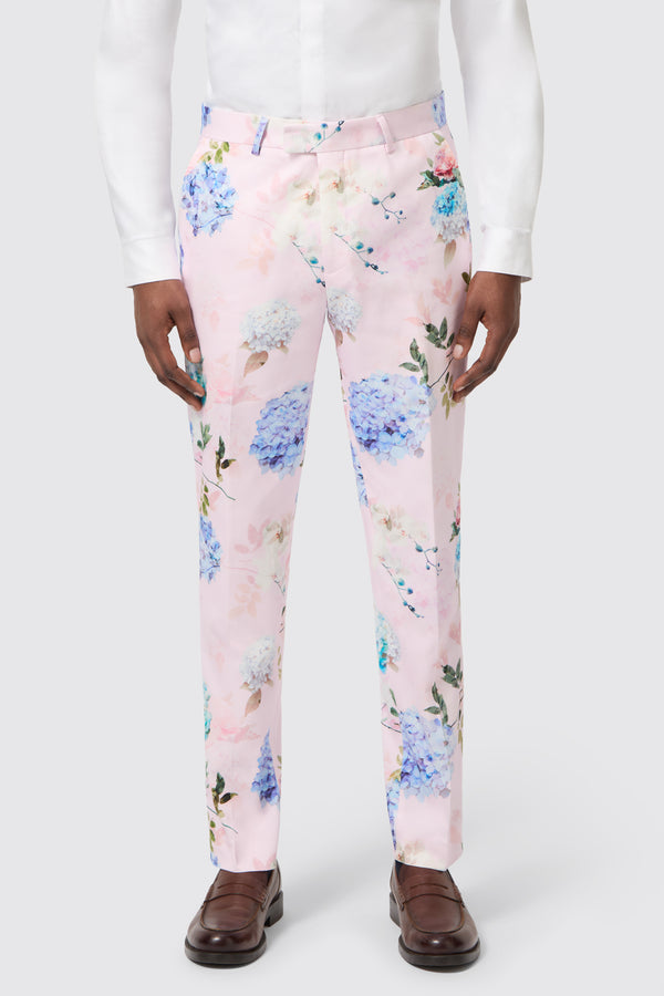 Pickhurst Skinny Fit Pink Floral Cotton Trousers