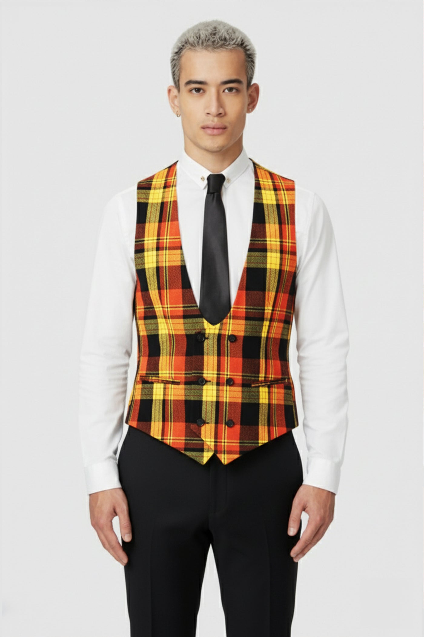 Spendolini Skinny Fit Orange Tartan Cotton Vest - ARCHIVE