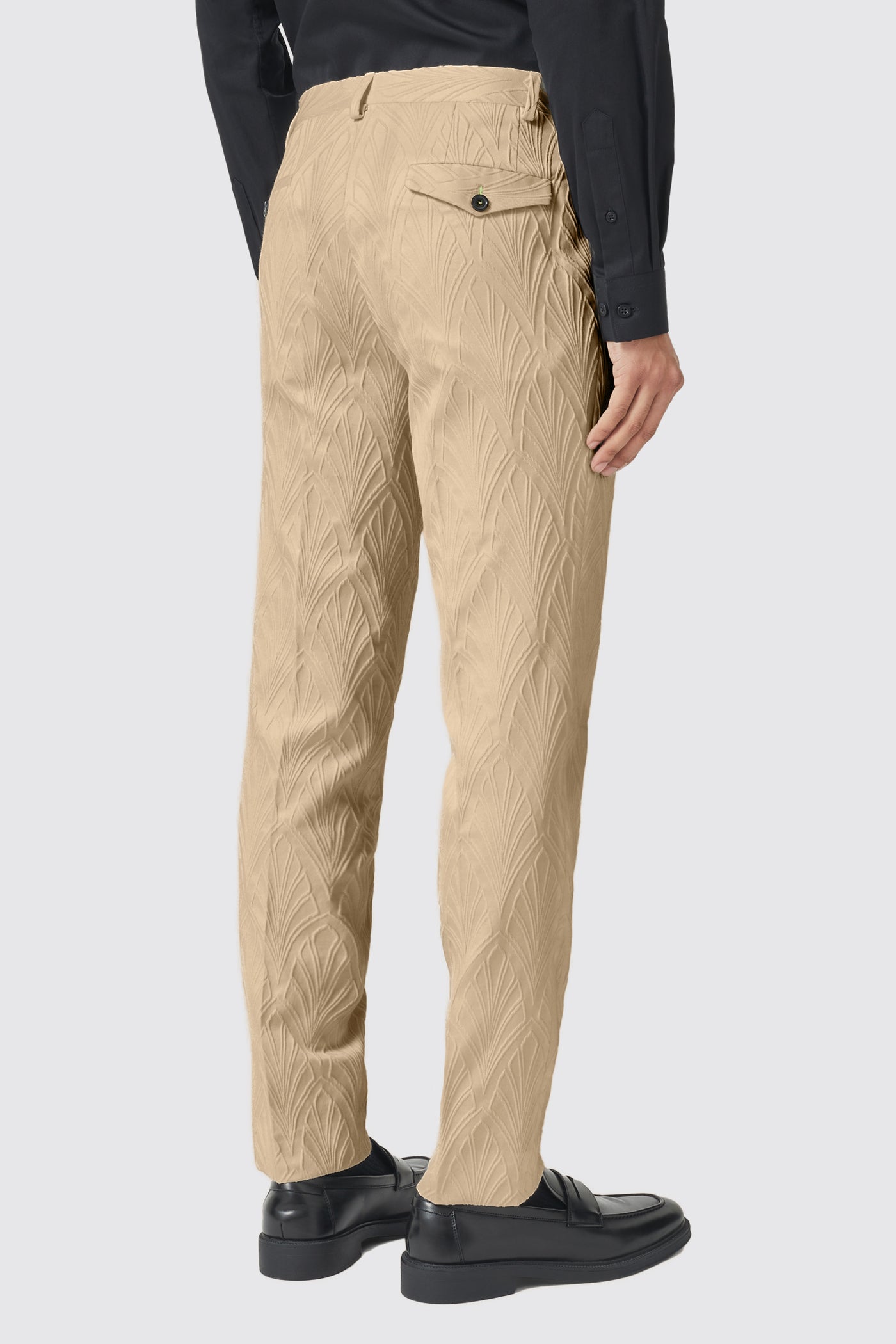 Makowski Slim Fit Beige Jacquard Pant - ARCHIVE