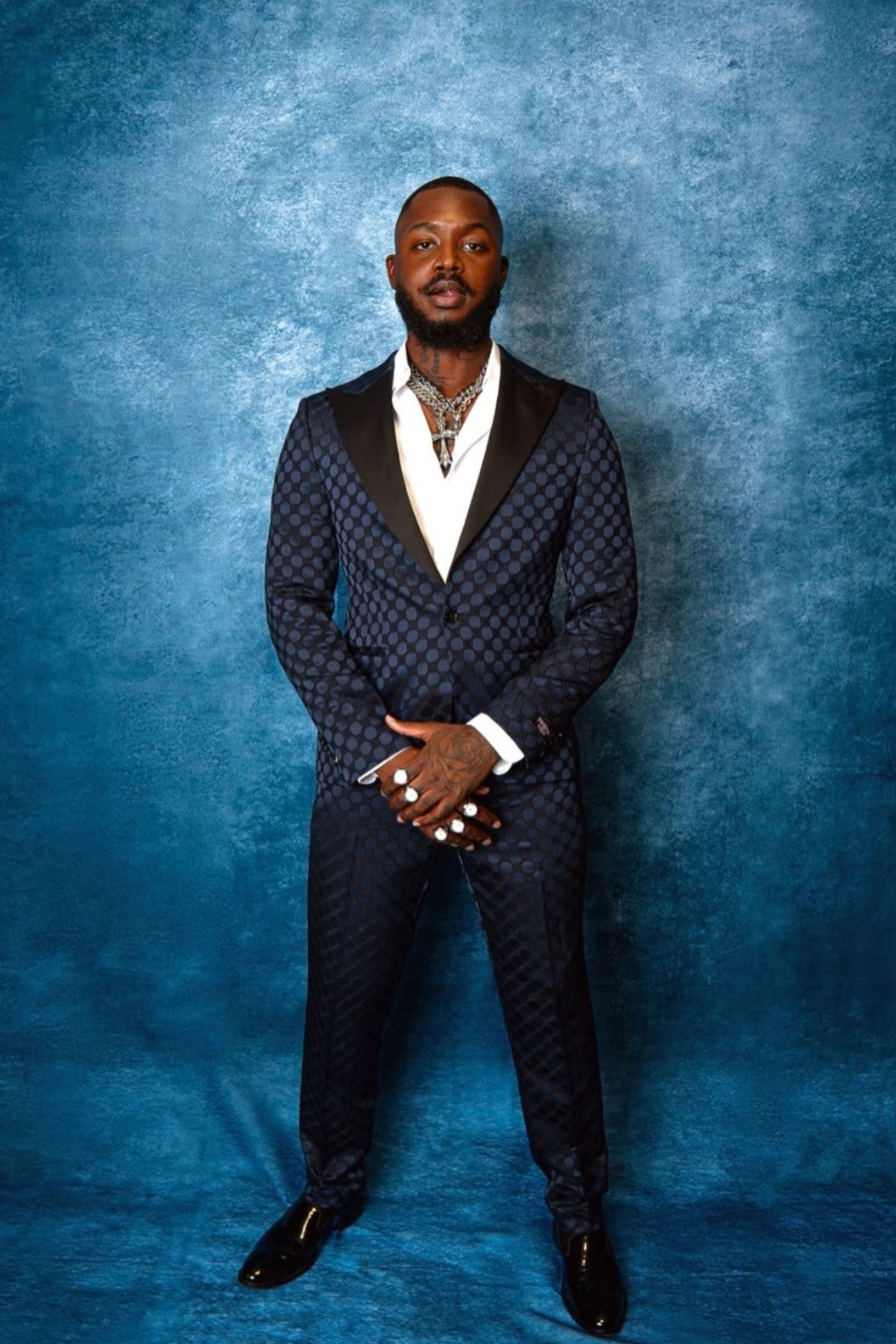 Papatya Slim Fit Navy Jacquard Suit