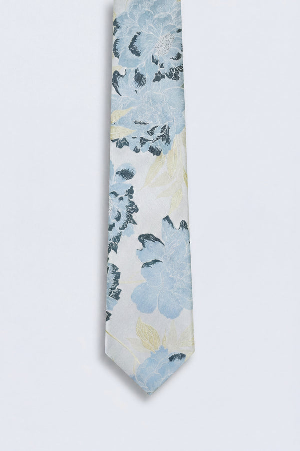Victor Print Tie Silver Floral