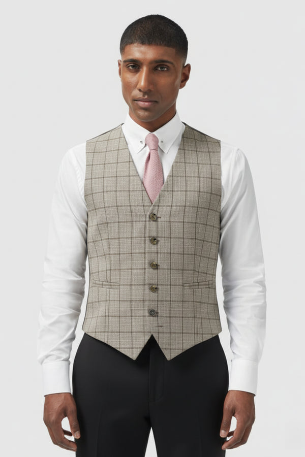 Wainwright Slim Fit Cream Check Waistcoat
